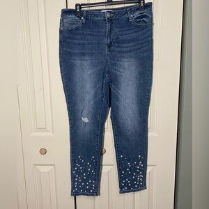 ARULA Blue Pearl-Embellished Ankle Jeans Sz 16